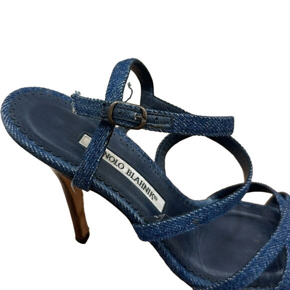 Manolo Blahnik Denim Crossover Heels - Picture 6 of 11